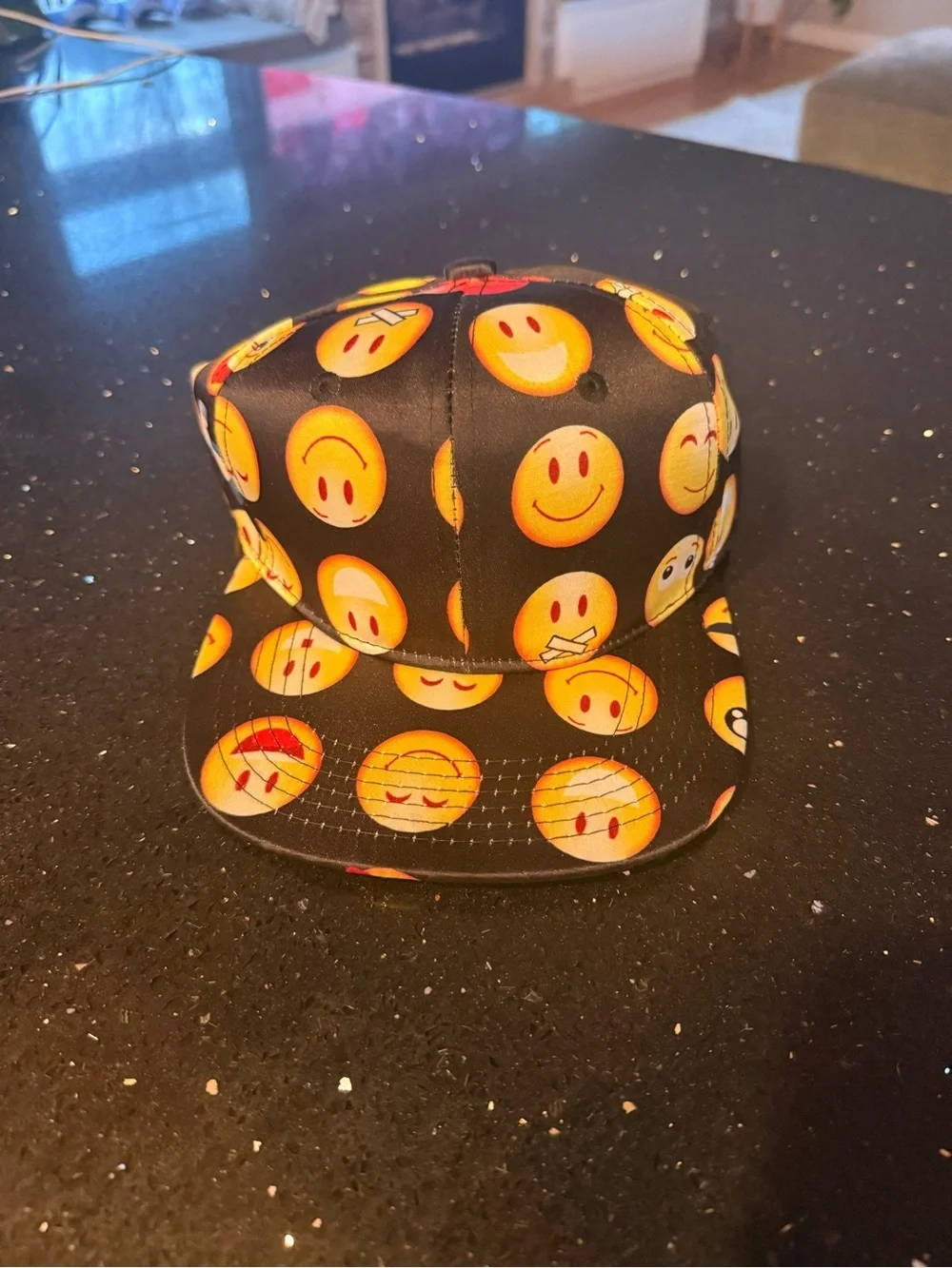 Kids Black Emoji Print Snapback Hat